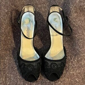 Caparros Black Peep-Toe Heels